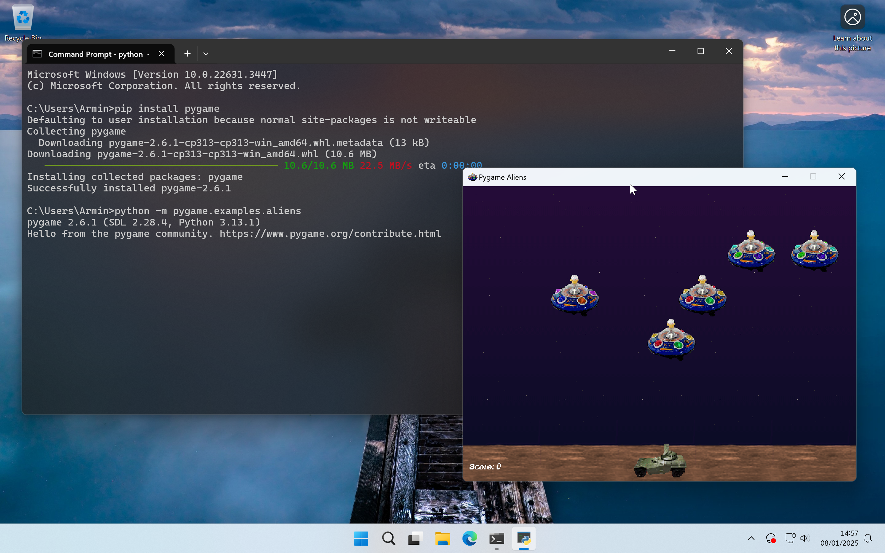 Installing Pygame on Windows - Installation Test