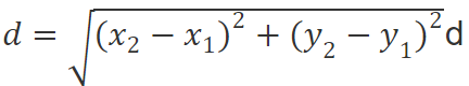 Formula for distance: root of (x_2 - x_1)^2 + (y_2 - y_1)